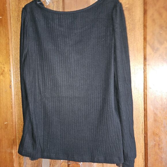 New Women’s Small Black Ribbed Long‑Sleeve Top | Stretchy Casual Basic Tee - Picture 2 of 6